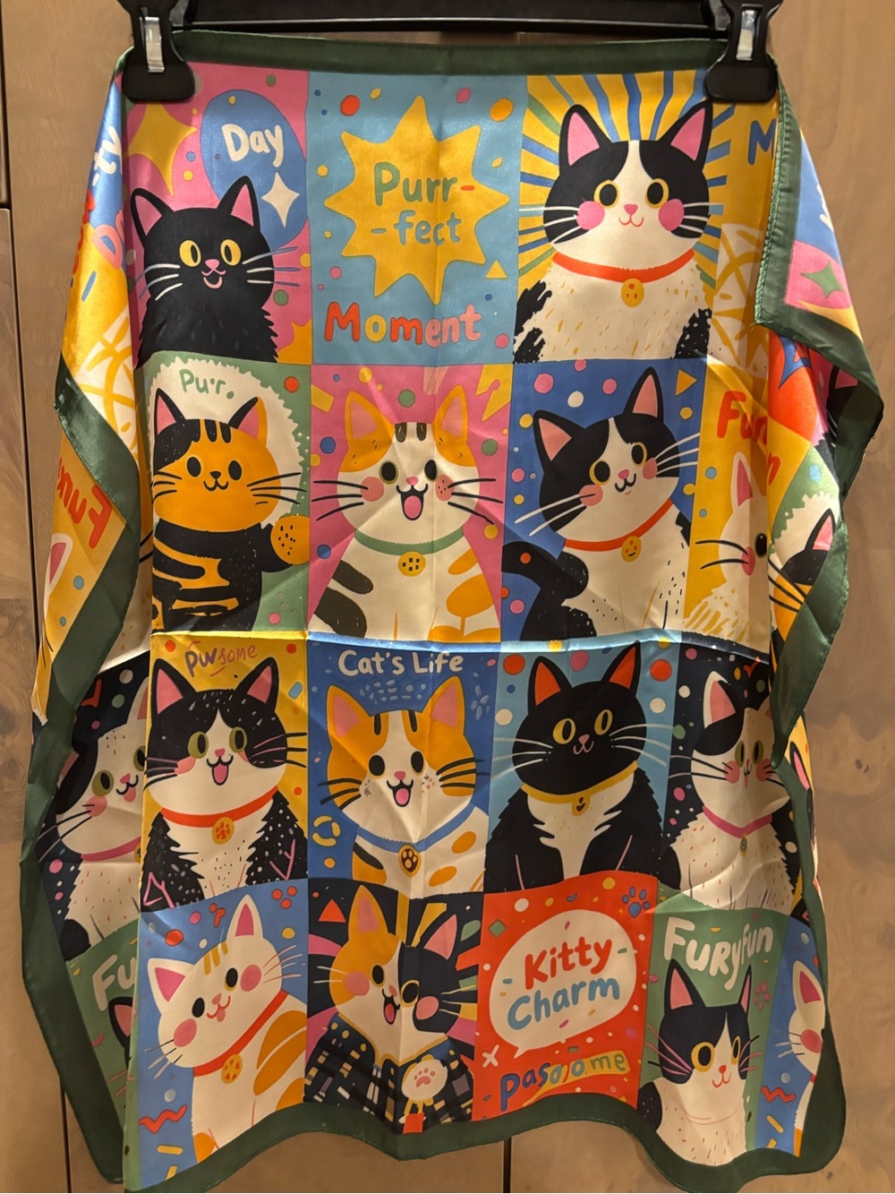 Colorful Cat Pattern Scarf - Multicolor - Picture 3 of 5